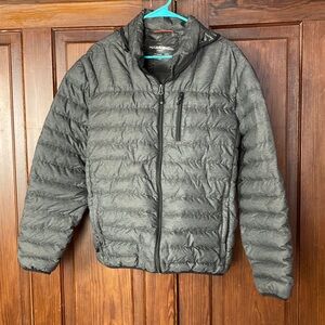 Hawke & Co Men's Charcoal Lightweight Packable Hooded Down Puffer Jacket Large